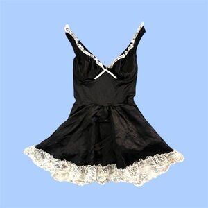 Black White Lace Trim y2k Flare Mini Dress